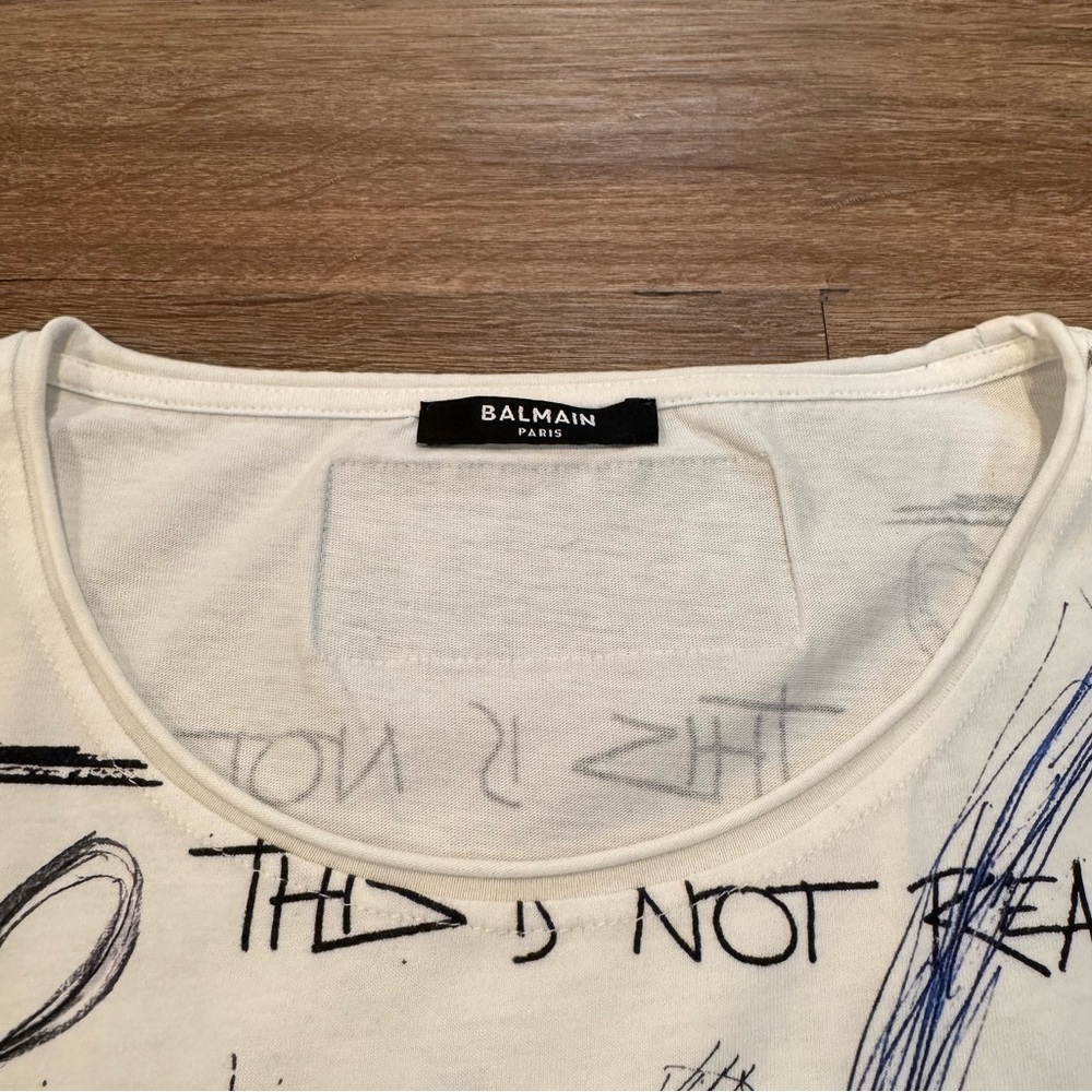 Balmain Scribble-Printed Crewneck T-Shirt RARE - Picture 3 of 8